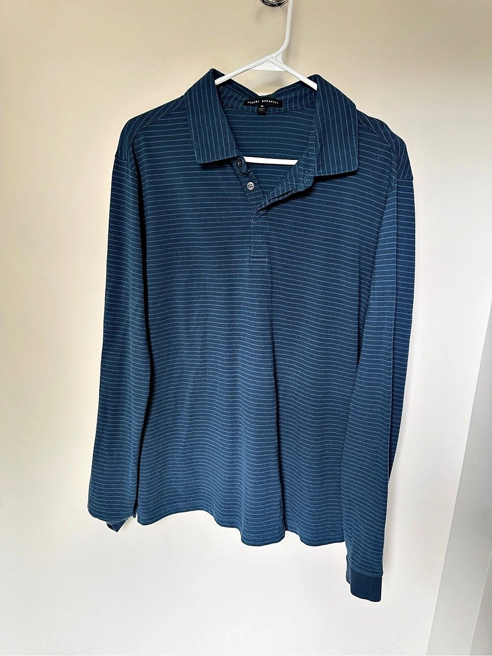 Robert Barakett Men's Blue Long-Sleeve Polo Shirt XL